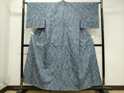 平和屋着物▽上質な紬　単衣　草木文　正絹　逸品　CAAV3783dy