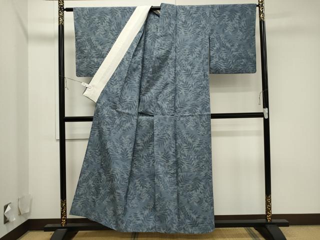平和屋着物▽上質な紬　単衣　草木文　正絹　逸品　CAAV3783dy