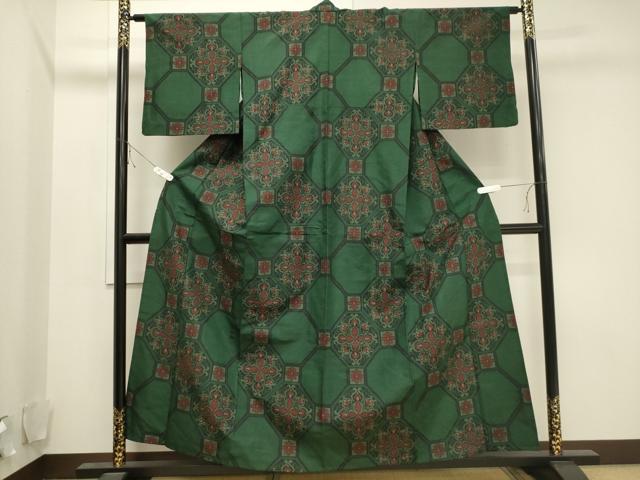 平和屋着物▽上質な紬　単衣　蜀江花文　正絹　逸品　CAAV3787dy