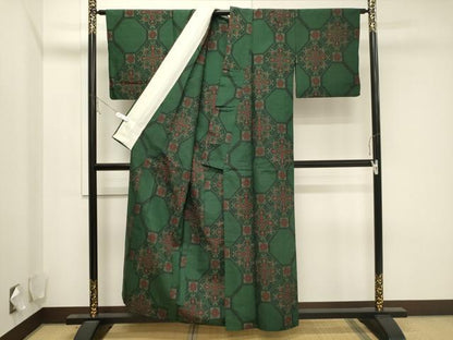 平和屋着物▽上質な紬　単衣　蜀江花文　正絹　逸品　CAAV3787dy