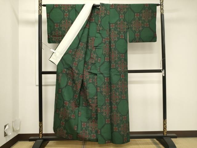 平和屋着物▽上質な紬　単衣　蜀江花文　正絹　逸品　CAAV3787dy