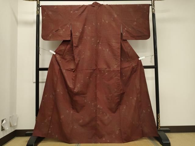 平和屋着物▽上質な小紋 単衣 紬地 橘文 正絹 逸品 CAAV3788dy
