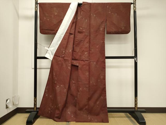 平和屋着物▽上質な小紋 単衣 紬地 橘文 正絹 逸品 CAAV3788dy