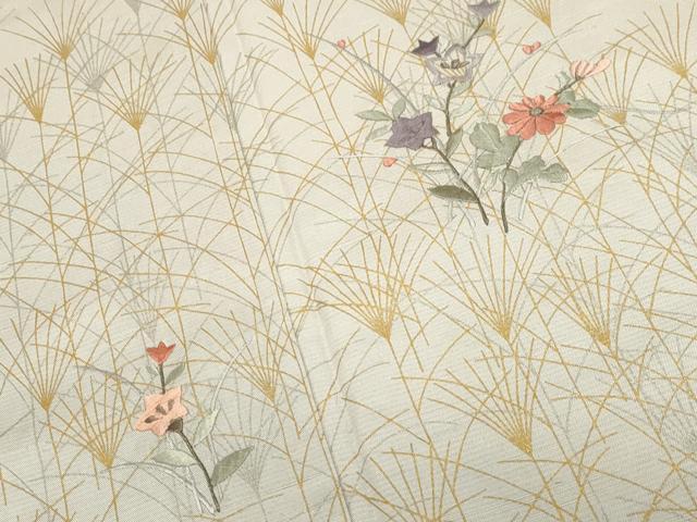 平和屋着物▽訪問着 単衣 紬地 刺繍 草花文 金銀彩 正絹 逸品 CAAV3792dy