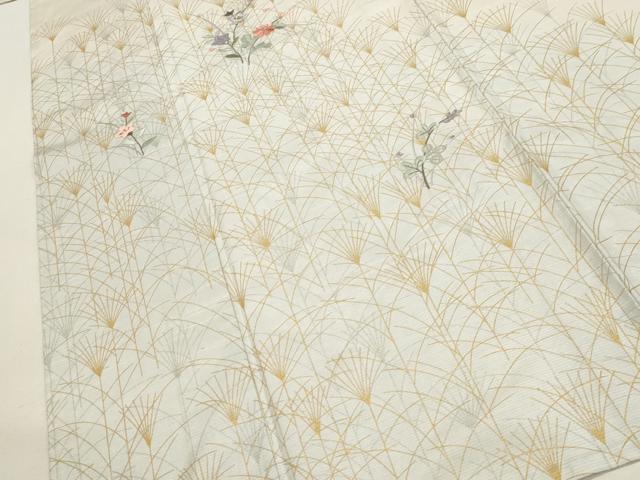 平和屋着物▽訪問着 単衣 紬地 刺繍 草花文 金銀彩 正絹 逸品 CAAV3792dy