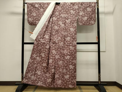 平和屋着物▽上質な紬 単衣 花唐草文 正絹 逸品 CAAV3793dy