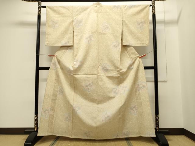 平和屋着物▽本塩沢 単衣 花尽し文 正絹 逸品 CAAV3797dy