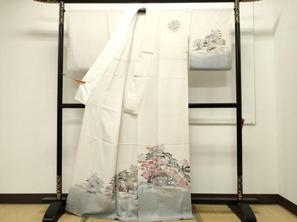平和屋着物▽訪問着 単衣 作家物 型染め 風景文 たたき染め 正絹 逸品 CAAV3802dy