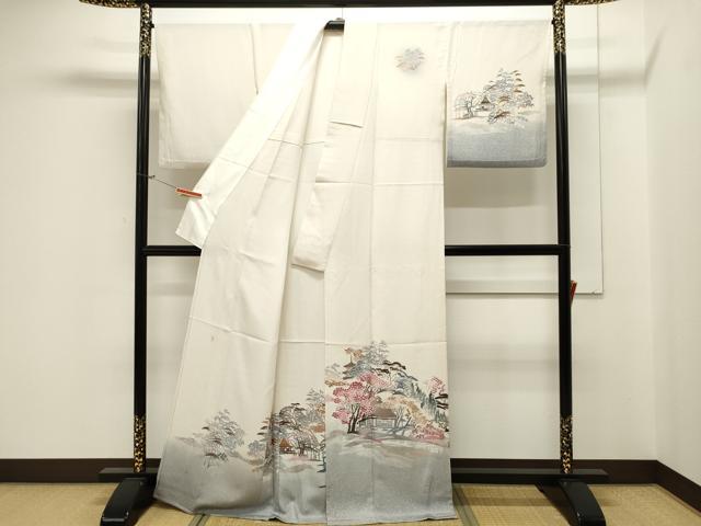 平和屋着物▽訪問着 単衣 作家物 型染め 風景文 たたき染め 正絹 逸品 CAAV3802dy