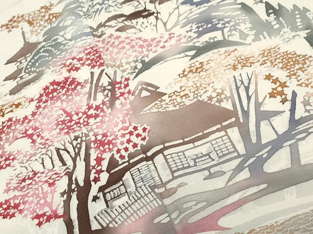 平和屋着物▽訪問着 単衣 作家物 型染め 風景文 たたき染め 正絹 逸品 CAAV3802dy