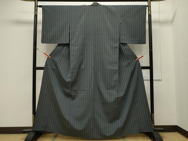 平和屋着物▽上質な紬 単衣 縞 西武百貨店扱い 正絹 逸品 CAAV3803dy