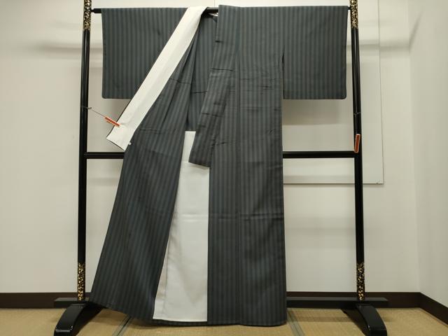 平和屋着物▽上質な紬 単衣 縞 西武百貨店扱い 正絹 逸品 CAAV3803dy