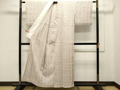 平和屋着物▽名門　藤娘きぬたや・杢目絞り　小紋　単衣　草花地紋　正絹　逸品　CAAV3804dy