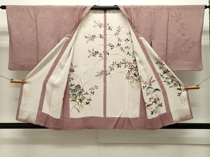 平和屋着物▽道行コート スリーシーズン 春夏秋 塵除け 無双紗袷 紗×絽 草花文 正絹 逸品 CAAV3805dy