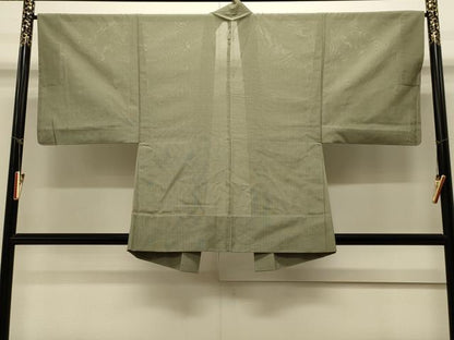 平和屋着物▽男性　羽織　スリーシーズン　春夏秋　塵よけ　縦絽紬　柳茶色　正絹　逸品　CAAV3806dy