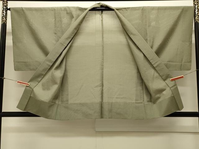 平和屋着物▽男性　羽織　スリーシーズン　春夏秋　塵よけ　縦絽紬　柳茶色　正絹　逸品　CAAV3806dy