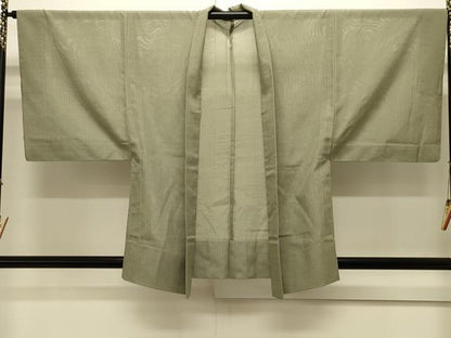 平和屋着物▽男性　羽織　スリーシーズン　春夏秋　塵よけ　縦絽紬　柳茶色　正絹　逸品　CAAV3806dy