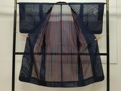 平和屋着物▽道行コート　スリーシーズン　春夏秋　塵除け　紗　縞　正絹　逸品　未使用　CAAV3807dy
