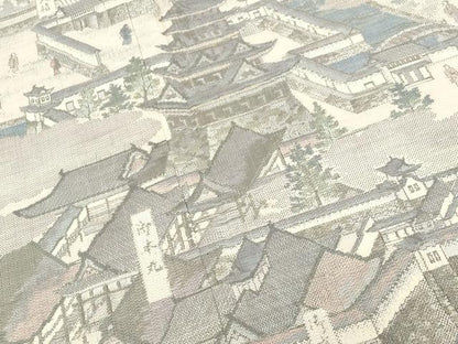 平和屋着物▽本場大島紬 単衣 白大島 色留訪問着 9マルキ 総絣 風景文 正絹 逸品 CAAV3810dy