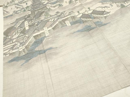 平和屋着物▽本場大島紬 単衣 白大島 色留訪問着 9マルキ 総絣 風景文 正絹 逸品 CAAV3810dy