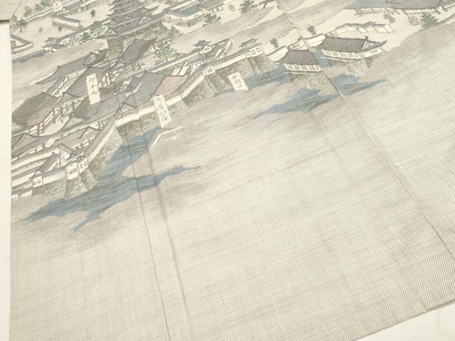 平和屋着物▽本場大島紬 単衣 白大島 色留訪問着 9マルキ 総絣 風景文 正絹 逸品 CAAV3810dy