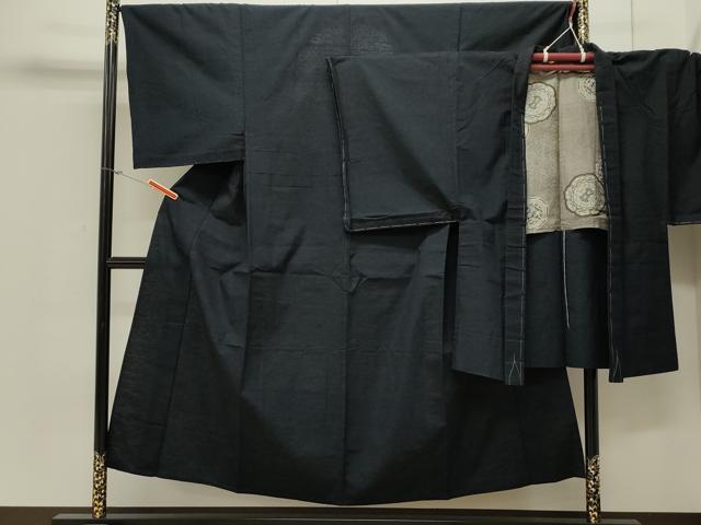 平和屋着物▽男性 紬 単衣 アンサンブル 濃紺地 正絹 逸品 未使用 CAAV3811dy