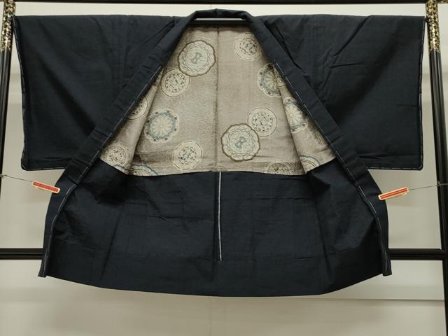 平和屋着物▽男性 紬 単衣 アンサンブル 濃紺地 正絹 逸品 未使用 CAAV3811dy