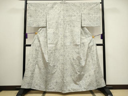 平和屋着物▽上質な紬 単衣 切嵌草花文 正絹 逸品 CAAV3877dy