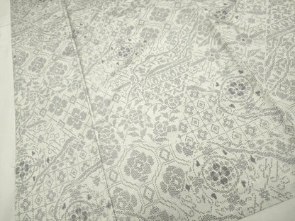 平和屋着物▽上質な紬 単衣 切嵌草花文 正絹 逸品 CAAV3877dy