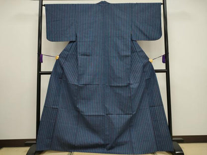 平和屋着物▽上質な紬 単衣 縞 正絹 逸品 CAAV3879dy