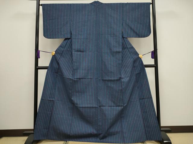 平和屋着物▽上質な紬 単衣 縞 正絹 逸品 CAAV3879dy
