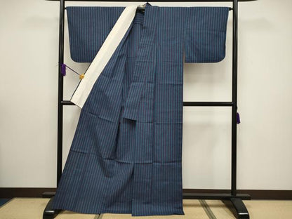 平和屋着物▽上質な紬 単衣 縞 正絹 逸品 CAAV3879dy