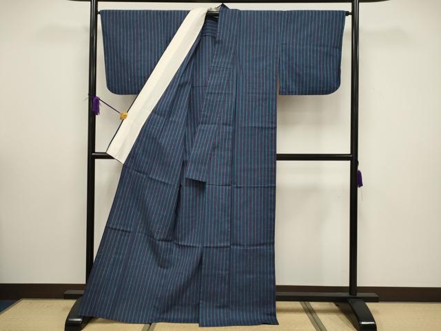 平和屋着物▽上質な紬 単衣 縞 正絹 逸品 CAAV3879dy