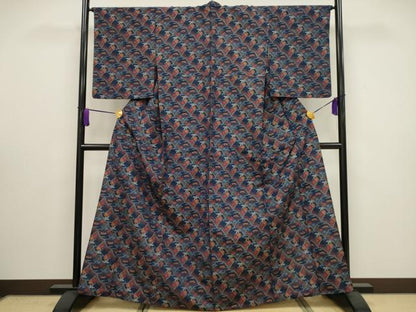 平和屋着物▽上質な紬 単衣 青海波花文 正絹 逸品 CAAV3881dy