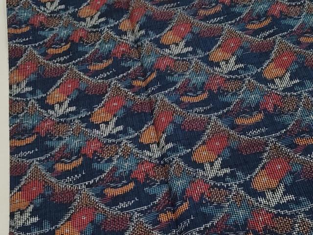 平和屋着物▽上質な紬 単衣 青海波花文 正絹 逸品 CAAV3881dy