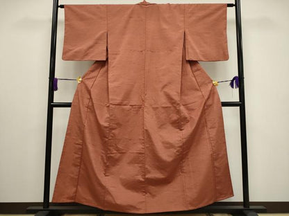 平和屋着物▽上質な紬 単衣 色無地 土器色 正絹 逸品 CAAV3883dy