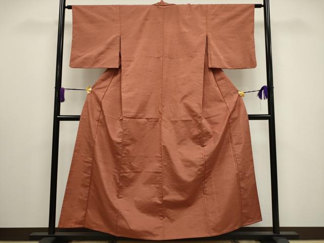 平和屋着物▽上質な紬 単衣 色無地 土器色 正絹 逸品 CAAV3883dy