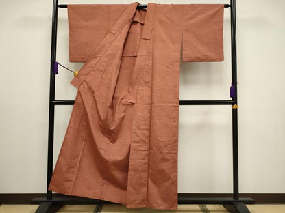 平和屋着物▽上質な紬 単衣 色無地 土器色 正絹 逸品 CAAV3883dy