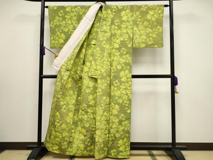 平和屋着物▽上質な紬 単衣 舞花文 正絹 逸品 CAAV3884dy