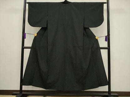 平和屋着物▽本塩沢 単衣 十字絣 黒地 正絹 逸品 CAAV3885dy
