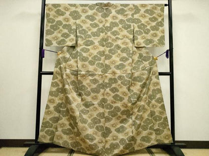 平和屋着物▽上質な紬 単衣 舞花文 正絹 逸品 CAAV3886dy