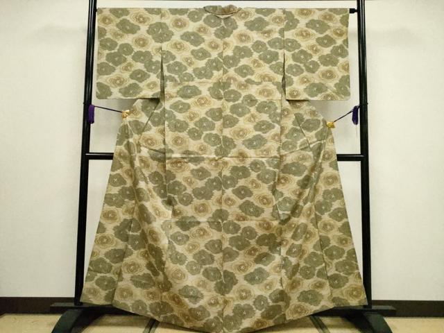 平和屋着物▽上質な紬 単衣 舞花文 正絹 逸品 CAAV3886dy