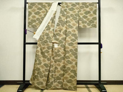 平和屋着物▽上質な紬 単衣 舞花文 正絹 逸品 CAAV3886dy