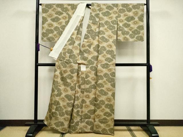 平和屋着物▽上質な紬 単衣 舞花文 正絹 逸品 CAAV3886dy