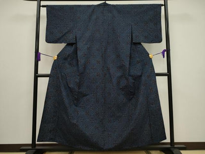 平和屋着物▽上質な紬 単衣 菱花文 正絹 逸品 CAAV3887dy