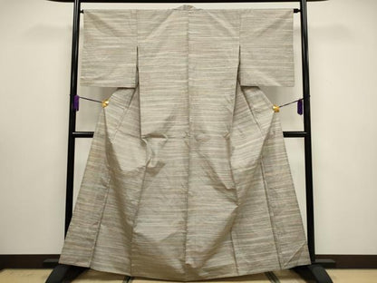 平和屋着物▽上質な紬 単衣 横段文 正絹 逸品 CAAV3889dy