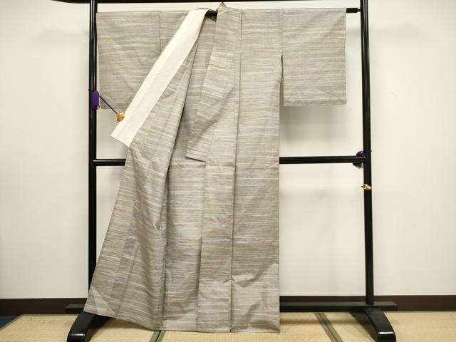 平和屋着物▽上質な紬 単衣 横段文 正絹 逸品 CAAV3889dy