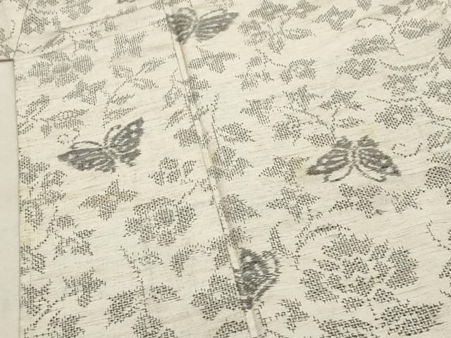 平和屋着物▽上質な紬 単衣 更紗花蝶文 正絹 逸品 CAAV3890dy