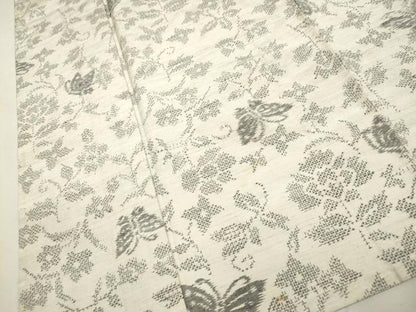平和屋着物▽上質な紬 単衣 更紗花蝶文 正絹 逸品 CAAV3890dy