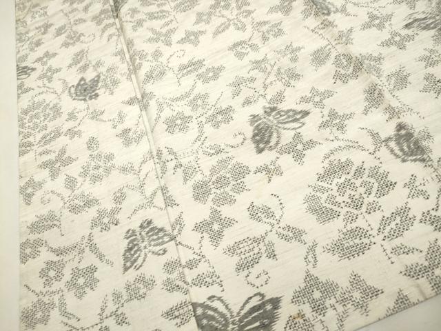 平和屋着物▽上質な紬 単衣 更紗花蝶文 正絹 逸品 CAAV3890dy